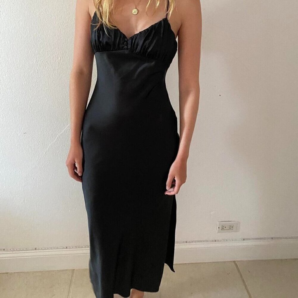 Zara Satin Midi Slip Dress Black Size Large